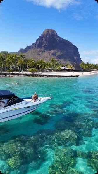 Boat in the lagoon at Le Morne, Mauritius